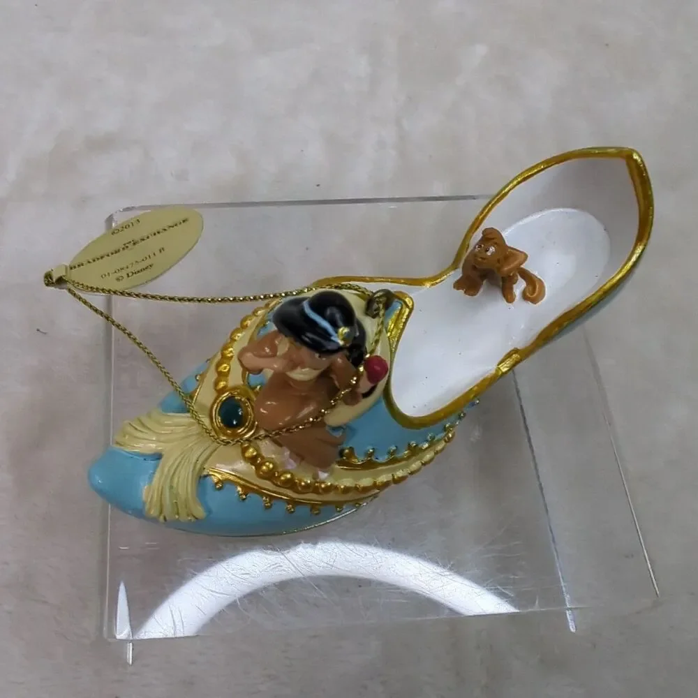 Bradford Exchange Disney Once Upon A Slipper Ornament Jasmine/Abu Blue Shoe